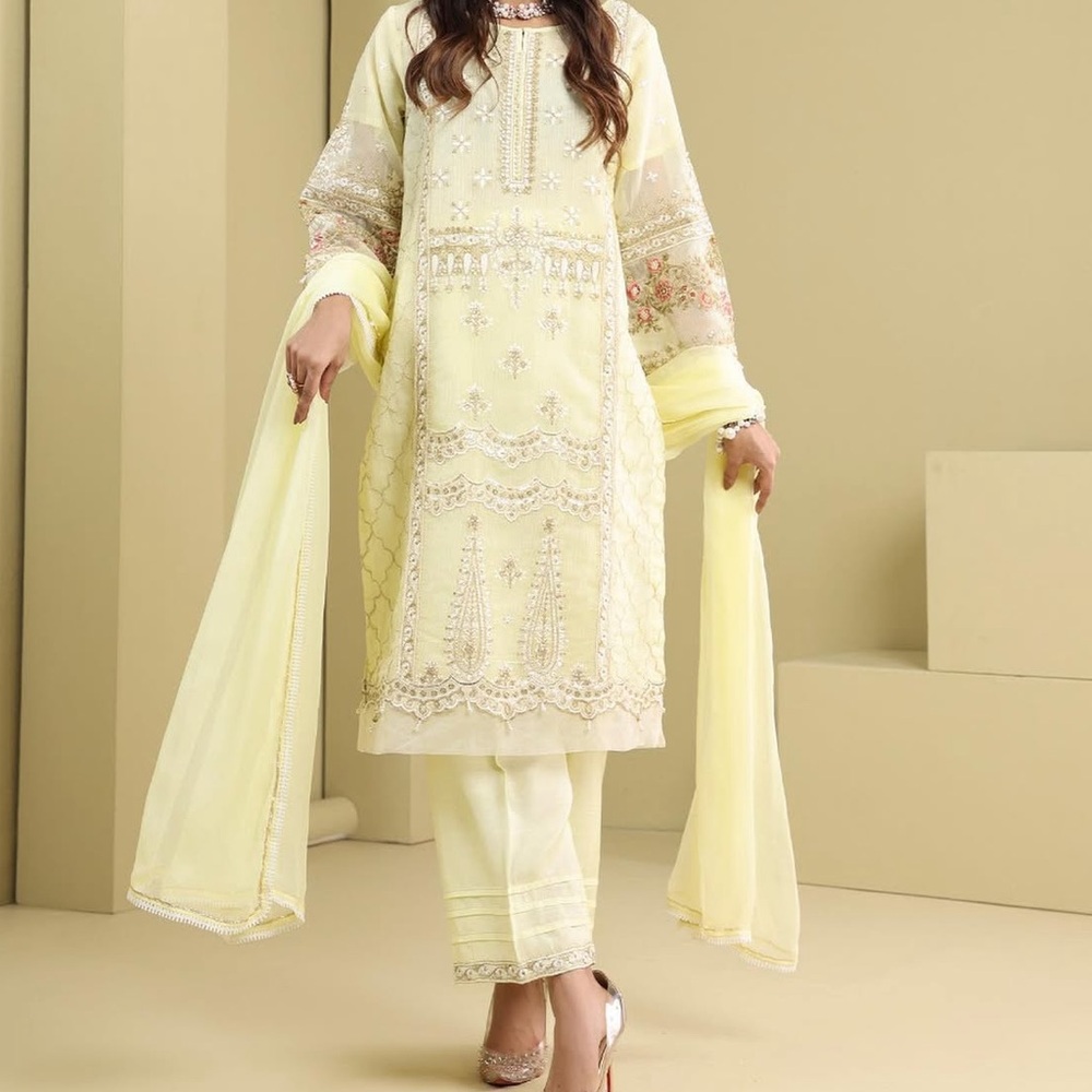 Elegant Embroidered Dress in Light Green